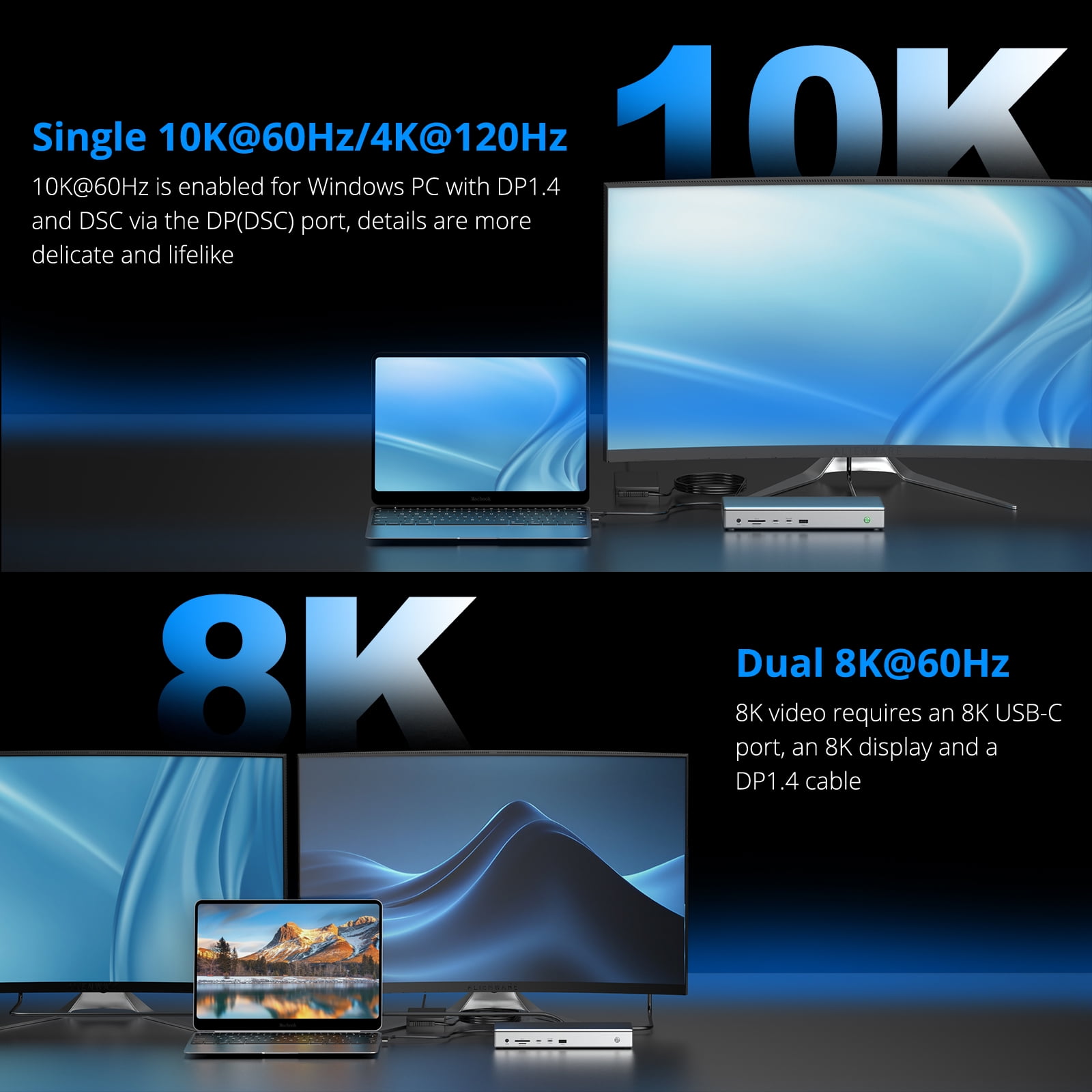 WAVLINK Single 10K@60Hz USB C DisplayLink Docking Station, DisplayPort & HDMI, Dual 8K@60Hz, Quad 4K for MacBook Neo, Mac & Windows, 15-in-1 Laptop Dock with 100W Charging, 2.5G LAN, USB-C(PD 30W)