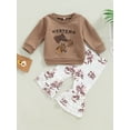 thumbnail image 2 of Liacowi Western Baby Girls Autumn Outfits Set Long Sleeve Letters Print Sweatshirt Horse Print Flare Pants 6M 12M 18T 24T 3T Toddler 2Pcs Fall Clothes, 2 of 8