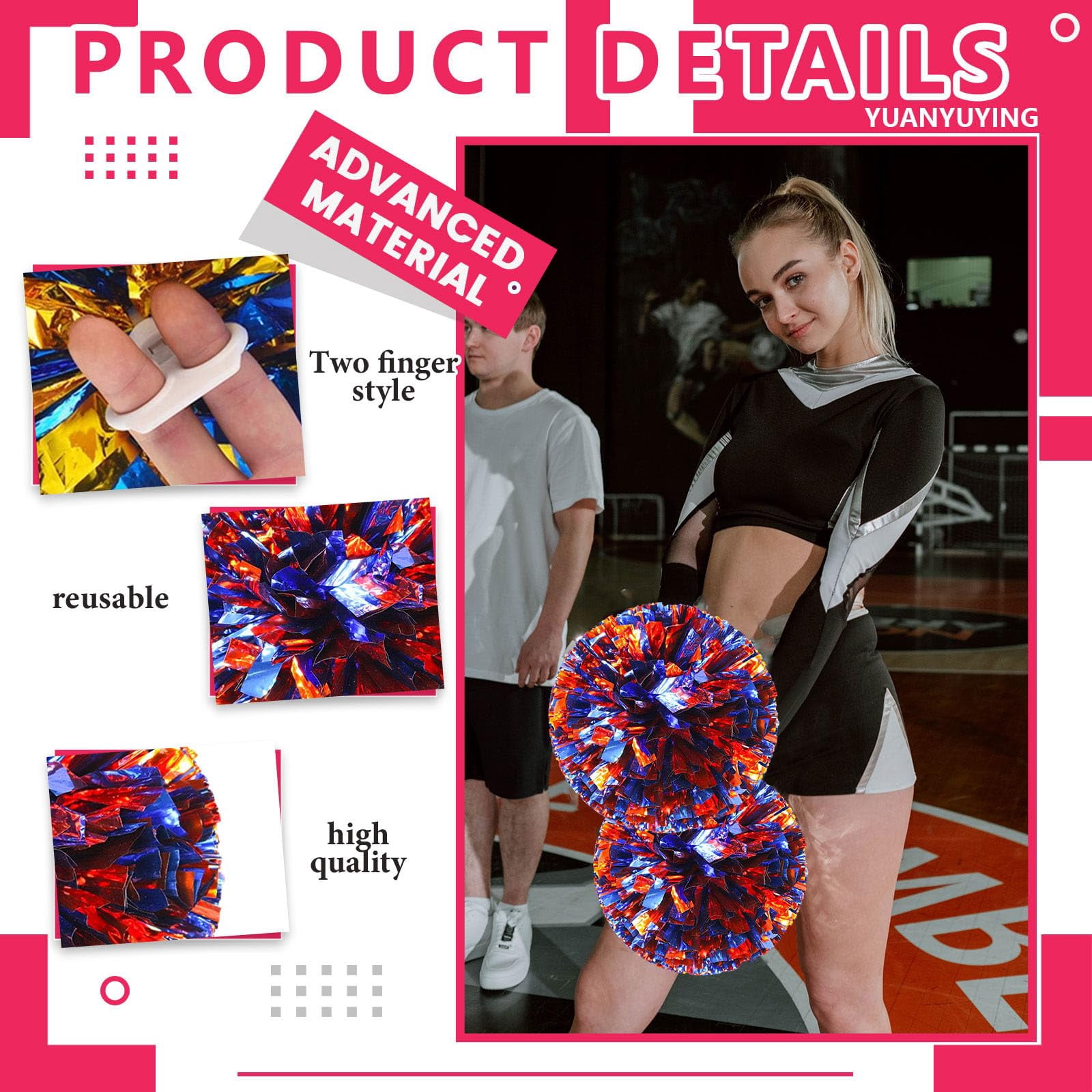 24 Pcs Cheerleading Pom Poms, Cheerleader Pompoms with Finger Holes,Fit for Team Spirit Sports Dance Cheering