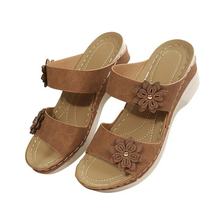 

Honeeladyy Summer Women Thick Bottom Slope Heel Shoes Beach Sandals Roman Casual Slippers Brown Discount