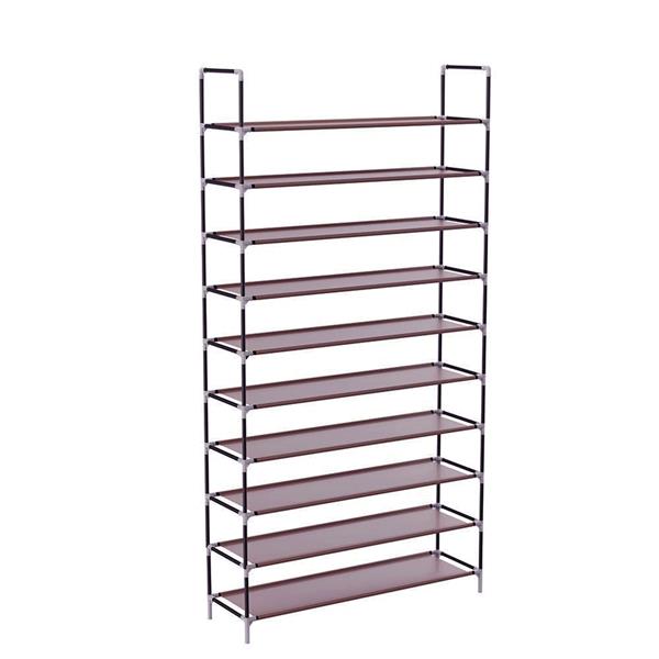 Dark Brown 10-Tier Non-Woven Fabric Shoe Rack - Simple Assembly, 50-Pair Capacity, Space-Saving with Handle for Home, Dorm & Office
