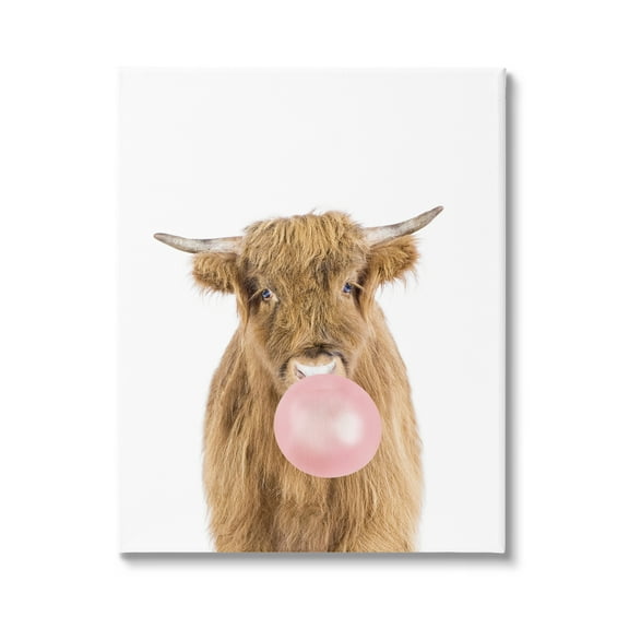 Stupell Industries Highland Cattle Bubblegum Animals & Insects Painting Gallery Wrapped Canvas Print Wall Art, 16 x 20