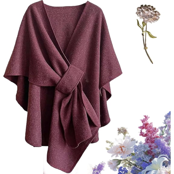 Fleece Drape Shawl Wrap, Soft Open-Front Poncho Style Sweater for Spring, Fall and Winter, Cotton and Polyester Blend