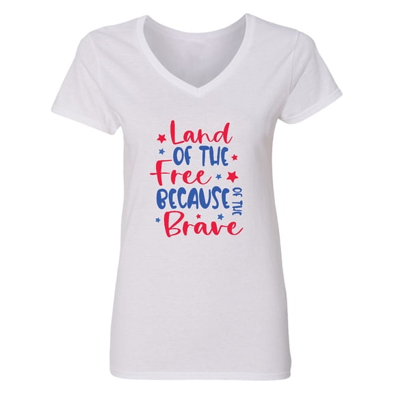 Inktastic Memorial Day Land of the Free Because of the Brave Women's V-Neck T-Shirt