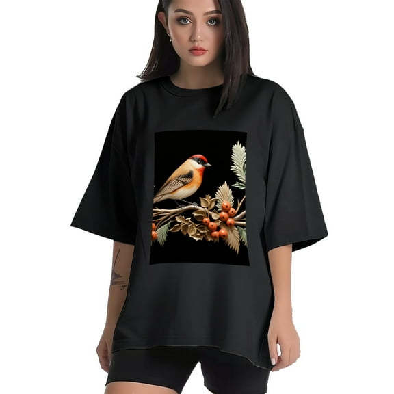 Plus Size Shirt for Women Black Tops for Women Short Sleeves Shirt for Women Red-Browed Bird 27 T Shirt Crewneck Shirt for Women XS