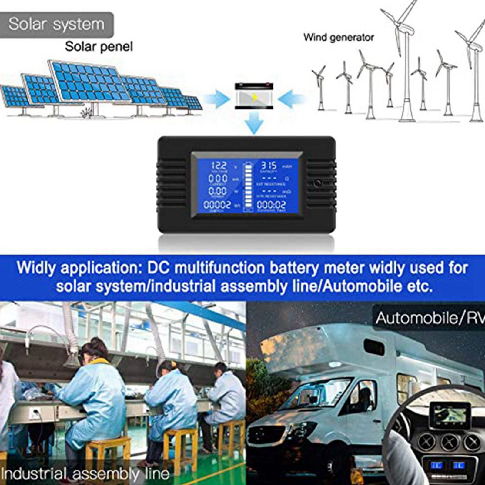 2X DC Battery Monitor Power Meter Ammeter Digital DC 0-200V Shunt 100A Multimeter, Meter Voltmeter Capacity Tester