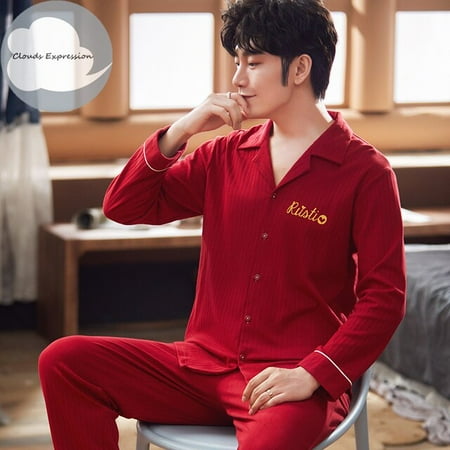 

QWZNDZGR Spring Autumn Knitted Cotton Cartoon Men s Pyjamas Striped Pajamas Set Casual Male Sleepwear Pyjama Night Pijamas 3XL Homewear
