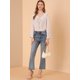 thumbnail image 3 of Allegra K Blusa de gasa con cuello en V y volantes florales con manga acampanada 3/4 para mujer Albaricoque XS, 3 of 6