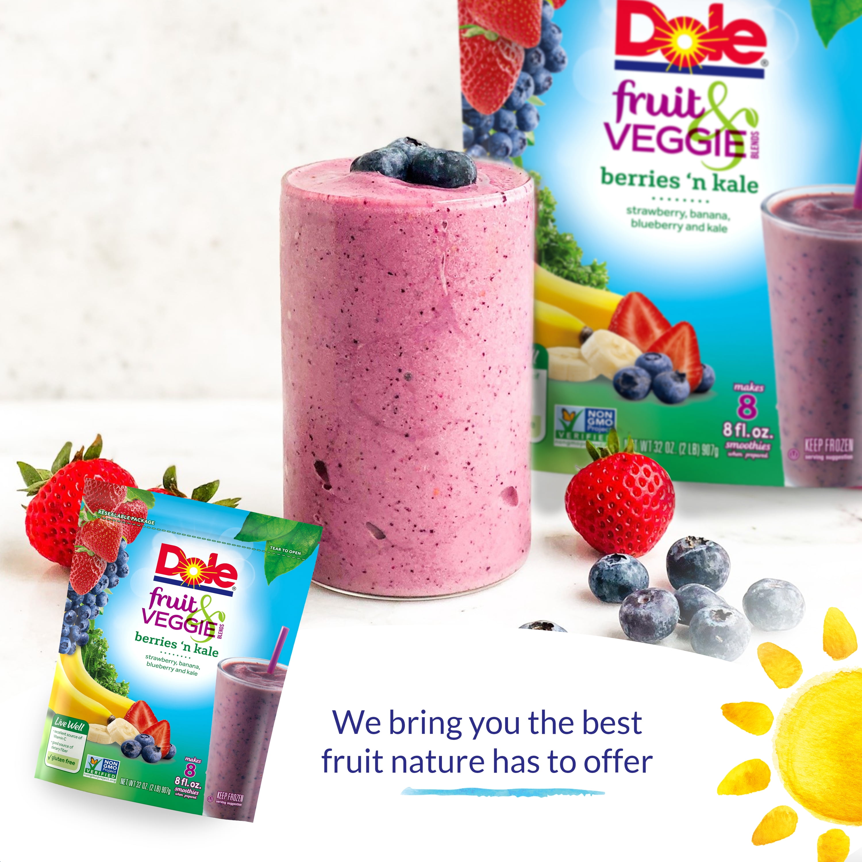 Buy Dole Frozen Fruit and Veggie Blends, Berries 'N Kale, 40 oz Bag