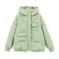 thumbnail image 5 of Breezora Women Mid Length Hooded Puffer Jacket Casual Loose Fit Warm Winter Coat Street Style XXL Size Light Green, 5 of 5