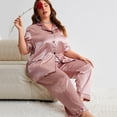thumbnail image 3 of Women's Plus Size Pajamas Summer Imitation Silk Thin Short-sleeved Trousers Two-piece Set, 3 of 7