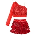 thumbnail image 4 of iiniim Kids Girls Modern Jazz Hip Hop Outfits Sequin Crop Top with Mini Skirt Dancewear Red 16, 4 of 7