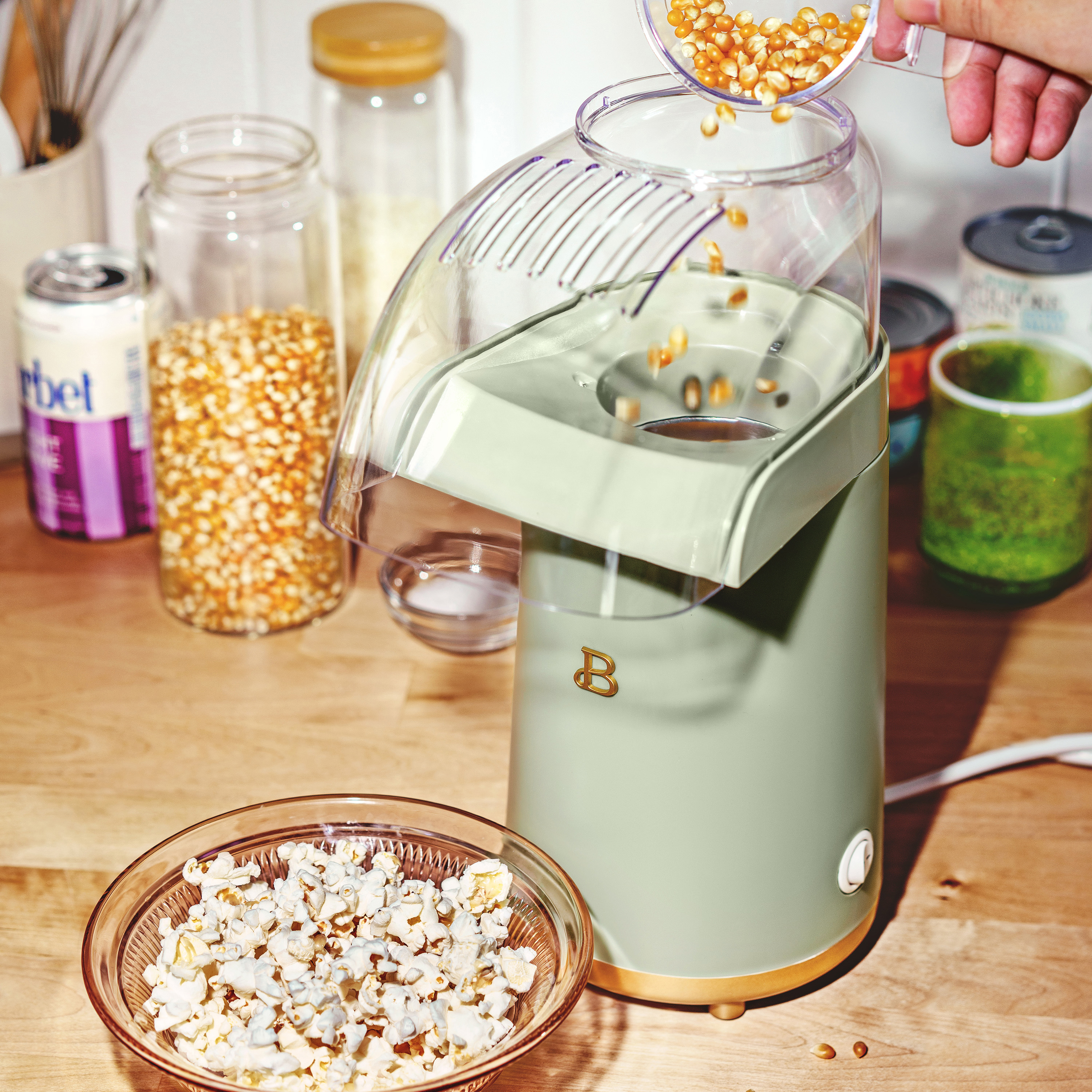 Beautiful 16 Cup Hot Air Electric Popcorn Maker, Sage Green by Drew Barrymore - image 11 of 13