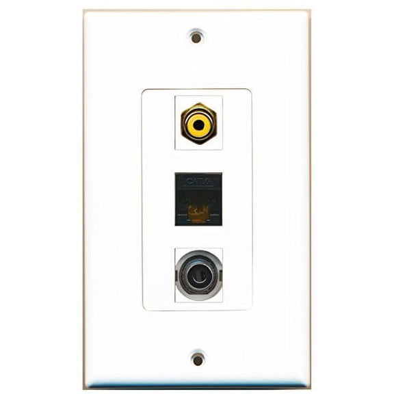 RiteAV - 1 Port RCA Yellow and 1 Port 3.5mm and 1 Port Cat6 Ethernet Black Decorative Wall Plate Decorative