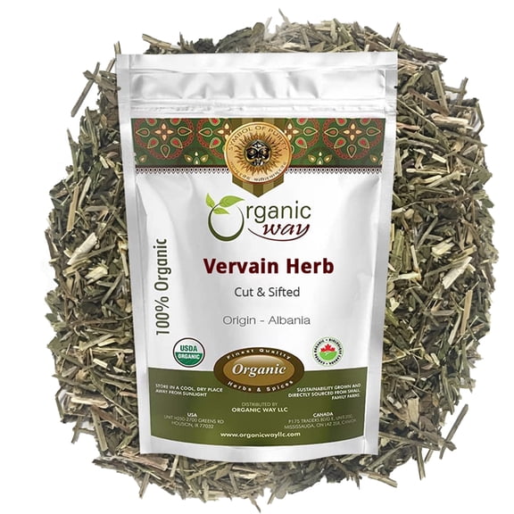 Organic Way Vervain Herb (Verbena officinalis), Cut and Sifted, Loose Leaf Herbal Tea Ingredient, 4 oz
