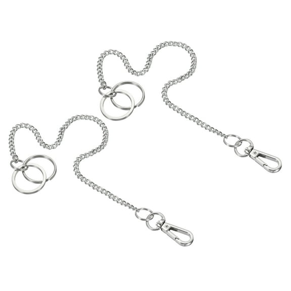 Uxcell 12" 304 Stainless Steel Keychain with Keyrings Hook Clasp Belt Loop Clip, 2 Pack
