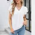 thumbnail image 1 of Blusa de manga corta con cuello en V, blusa corta con volantes y cuello en V para mujer Camisa de manga corta con cuello en V Camisa de manga corta con cuello en V muy versátil, 1 of 6
