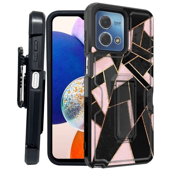 ANJ  Rugged Shockproof Kickstand Hybrid Case with Card Slot and Holster   Tempered Glass Cover for Motorola Moto G Stylus 5G (2023) - Abstract Marble 2
