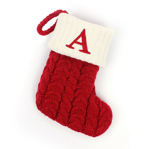 Christmas Stockings with Initials, 7" Mini Christmas Stockings, Red Cable Knitted Stocking Personalized Xmas Hanging Stocking Decorations for Holiday Christmas Party Family Decor