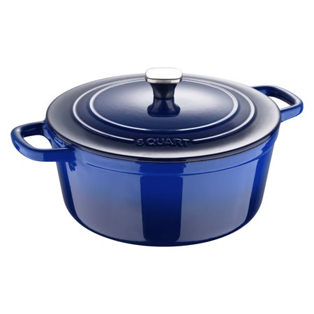 Legacy by MasterPRO - 6 Qt Legacy Enamel Cast Iron Dutch Oven with Self-Basting Lid and Ombre Design  6 Quarts  Blue
