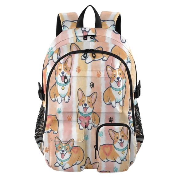 DIXRUYEE Corgi Dog Paws Backpack for School 14”Laptop Compatible with Reflective Safety Strips