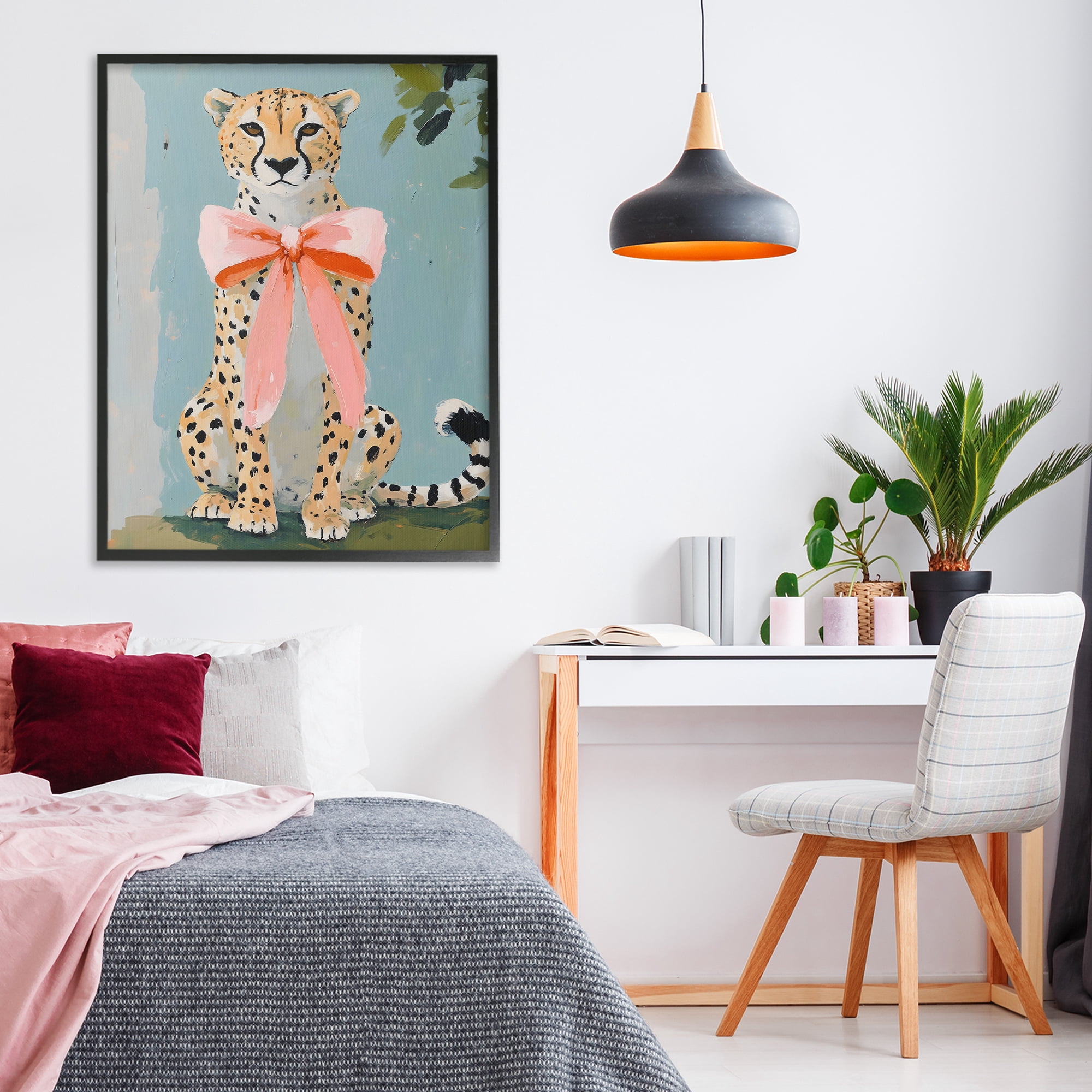 Stupell Industries Cheetah with Big Pink Bow Black Framed Giclee Art, design by The Prints Vibe