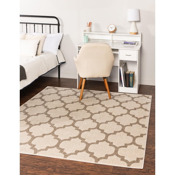 Unique Loom Trellis Collection Area Rug - Philadelphia (10' Square Beige and Light Brown/Beige)