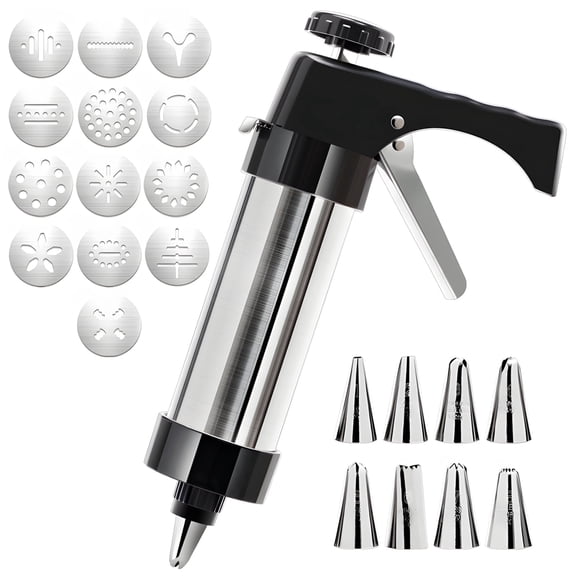 Churro Maker Machine, Stainless Steel Cookie Press Set with Adjustable Handle, Multiple Shape Molds, Hand-Powered Tool for Home Baking, 22 cm Length, 6 cm Top Diameter