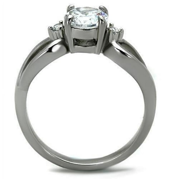 High polished (no plating) Stainless Steel Ring with AAA Grade CZ in Clear for Women Clear Stone Color Style TK1539 Size 8