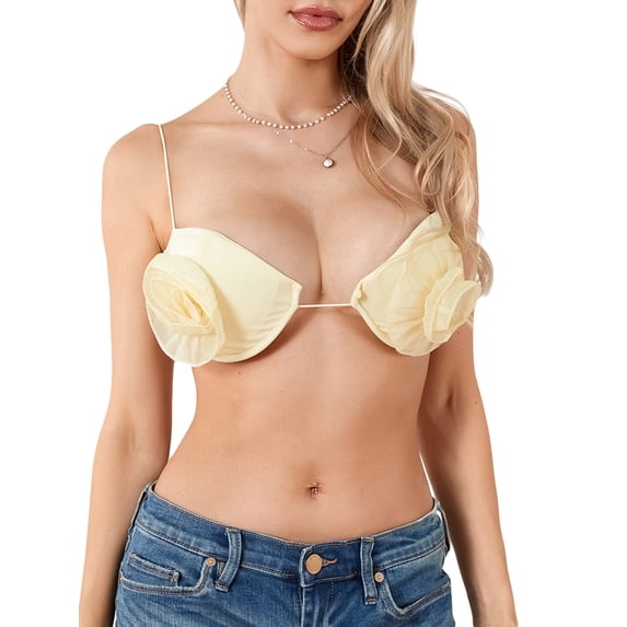 Women Y2k Floral Tank Top 3D Rosette Spaghetti Strap Ruffles Frill Camisole Sleeveless Backless Flower Tube Tops