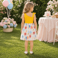 thumbnail image 6 of IPIO Girls’ Yellow One-Shoulder Party Dress with Bow Detail, Ribbed Bodice and Multicolor Rose-Print Tulle Skirt, 6 of 8