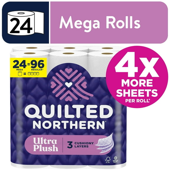 Quilted Northern Ultra Plush 3-Ply Toilet Paper, 24 Mega Rolls, 255 Sheets Per Roll