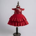 thumbnail image 2 of LLYWEY Toddler Baby Girls Princess Dresses, Sequin Ruffle Sleeve Formal Dresses Back Bowknot Backless V-Neck Puffy Ball Gowns Knee Length Wedding Pageant Birthday Party Wear, Style BY-2, Wine, 4T, 2 of 4