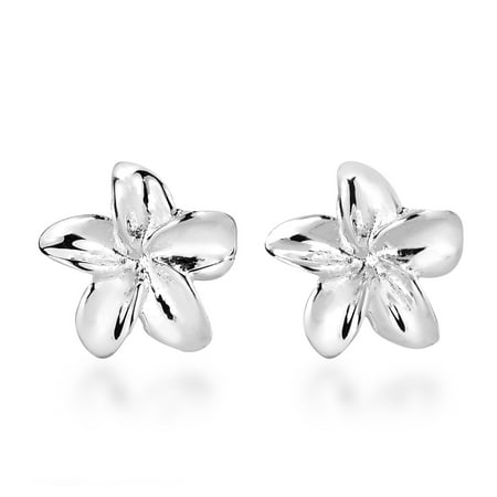 Hawaiian Plumeria Flower 925 Sterling Silver Push Back Stud Earrings Hawaiian Plumeria Flower 925 Sterling Silver Push Back Stud Earrings