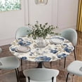 thumbnail image 5 of Blue Gray Spring Floral Round Tablecloth for 36-44 Inch Tables, Fitted Table Cover with Elastic Edge, Vintage Botanical Waterproof Outdoor Table Cloth Protector for Patio Garden Dinner Picnic, 5 of 9
