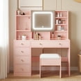 thumbnail image 6 of Ktaxon Large 47.2" Makeup Vanity with 3 Color Lights, Dressing Table with USB Charging Station, Light Pink, 6 of 12
