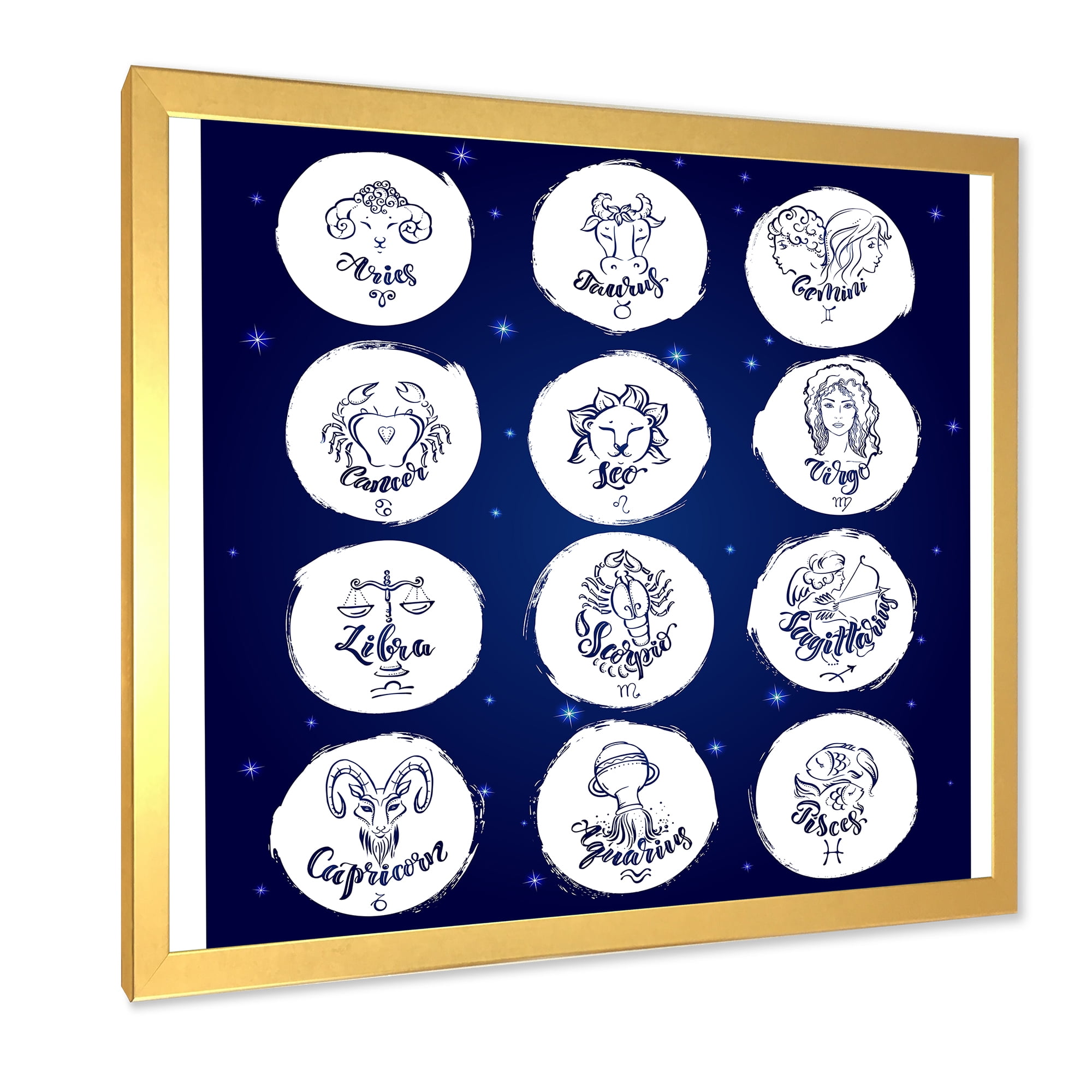 Designart 'Zodiac Diagram & Signs On Blue' Modern Framed Art Print
