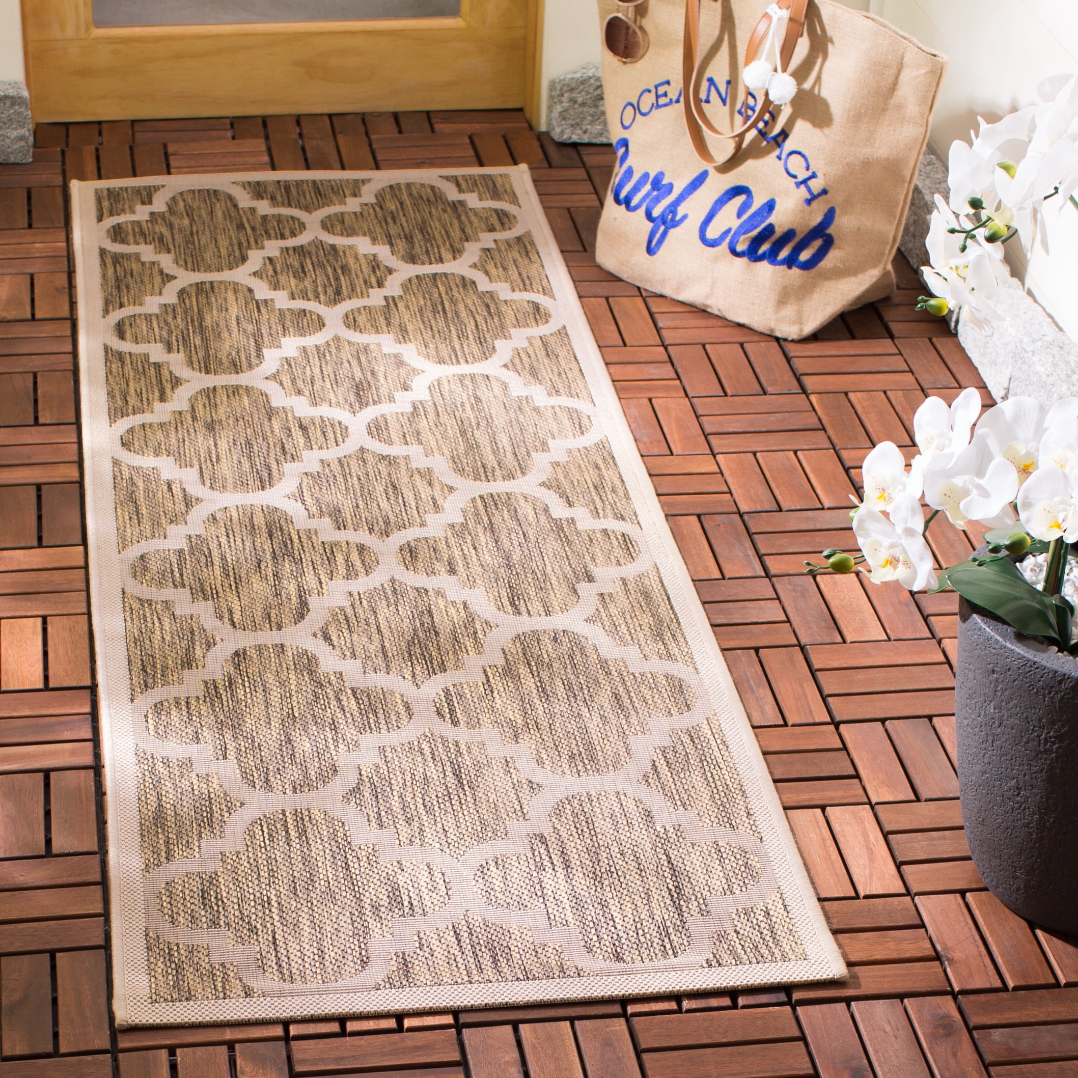 Safavieh Courtyard Becky Geometric Indoor/Outdoor Runner Rug, Brown, 2'3" x 12'