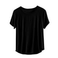 thumbnail image 5 of Tittly T Shirts for Women Spring Tops for Women Women's Solid Color T Shirt Round Neck Short Sleeved Top Large Size Loose Elastic Pure Cotton Base Shirt Tshirts Shirts Basic Tees Black 4XL, 5 of 5