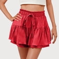 thumbnail image 4 of Lenpel Women's Flowy Shorts Trendy Boho Elastic High Waisted Pleated Ruffled Tiered Mini Skorts Summer Casual Shorts, 4 of 7
