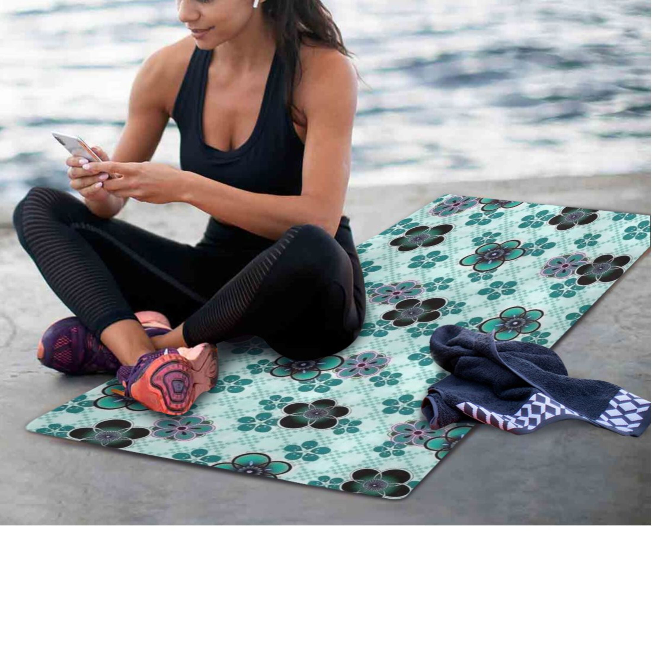 BZSMCE Yoga Mat Women Fitness Mat Aquatic Floral Mosaic Pattern