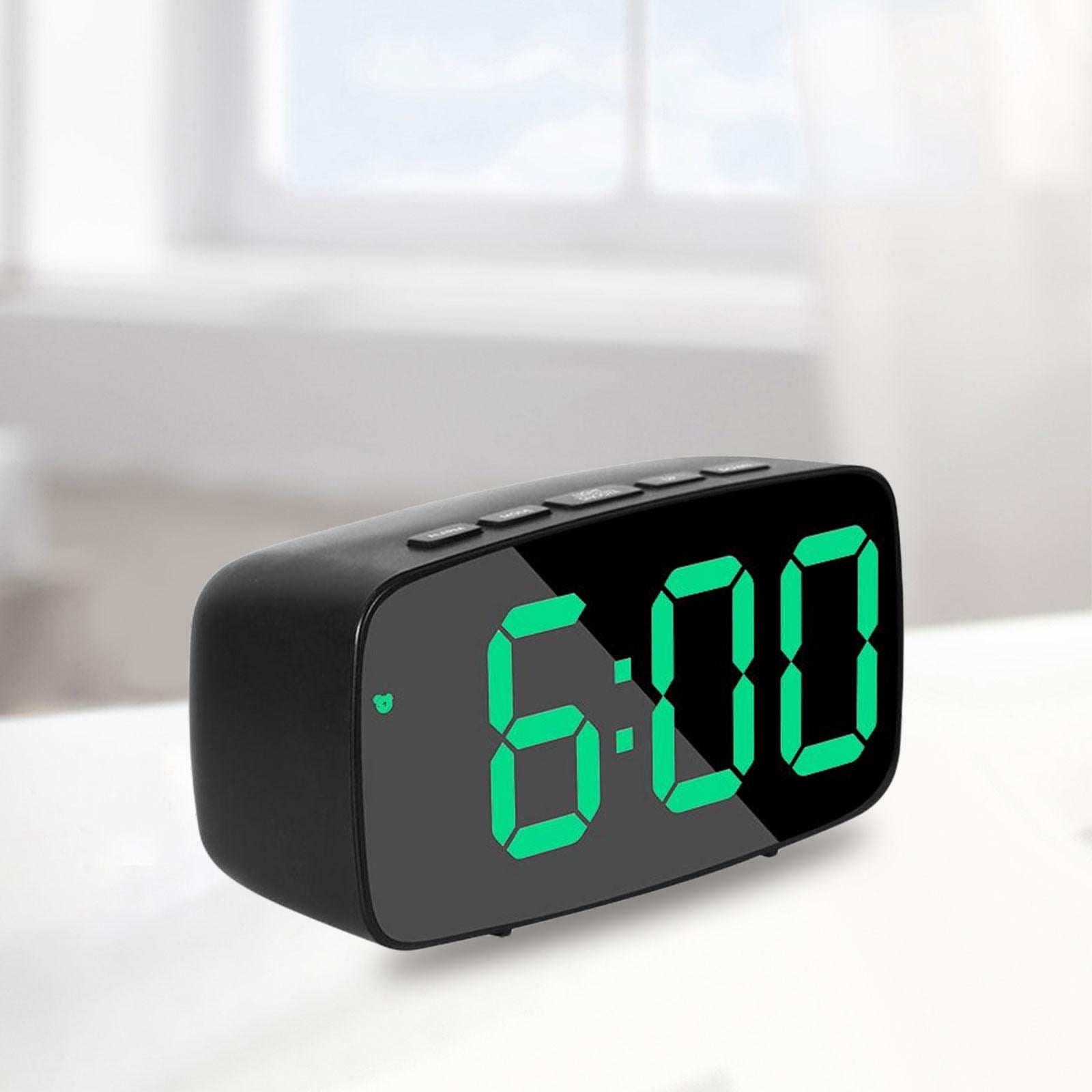 LED Clock Mirror Surface 2-Level Brightness Desktop Snooze Display ...