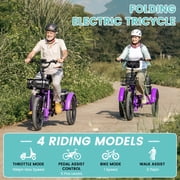MOONCOOL TK1 Folding Electric Tricycle for Adults,48V 14.5Ah Removable battery, 1000W Motor, 20 Fat Tire Step-Thru 3 Wheel Electric Bicycle W/ Front & Rear Storage Bag Kit