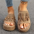 thumbnail image 5 of Dakaela Fringe Platform Sandals Women Dressy Wedge Heels Summer Boho Shoes Slip on Open Toe Slides Tassels Beach Slippers Size 7, 5 of 8