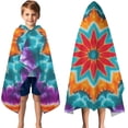 thumbnail image 3 of Colorful Tie Dye Starflower Pattern Hooded Bath Towel，50"x30" for Ages 3 To 12 Kids, Quick Dry Lightweight Soft Microfiber Hood Beach Towel Cover Up for Kids, 3 of 7