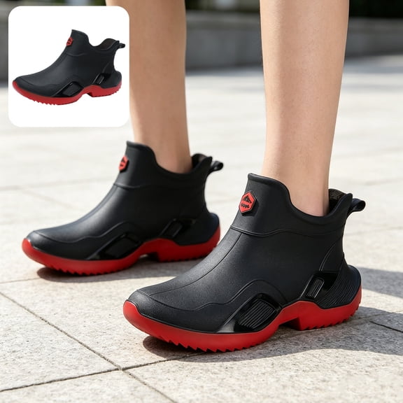 Willtoo Mens Short Ankle Rain Boots Waterproof Slip‑On Garden Shoes Non‑Slip Soft Thick Sole Lightweight Durable Outdoor Work Boots