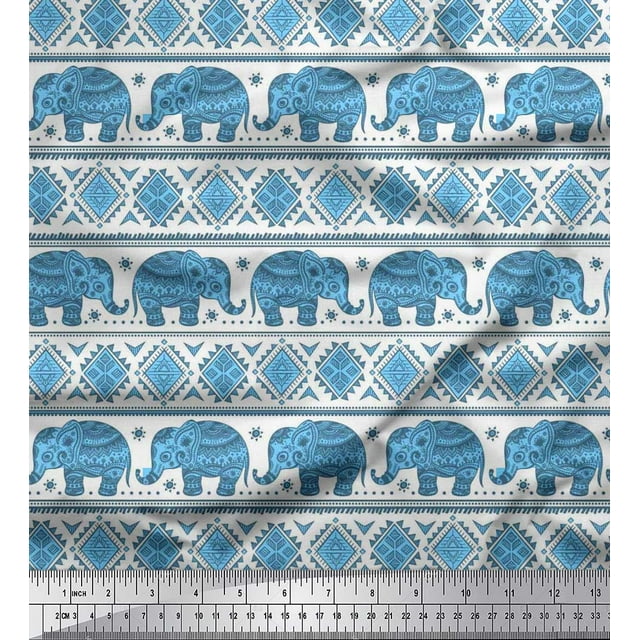 Soimoi Modal Satin Fabric Aztec & Tribal Elephant Ethnic Print Sewing Fabric Yard 42 Inch Wide