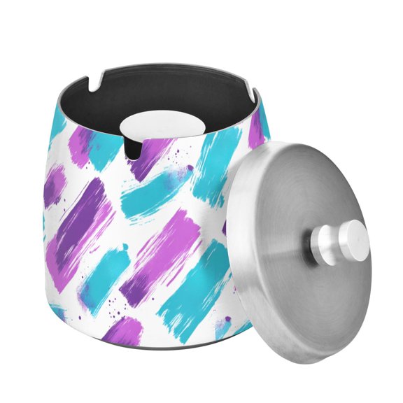 Yayeee Ashtray with Lid for Cigarette Smokeless Stainless Steel Home Ash Holder, Purple Drawing