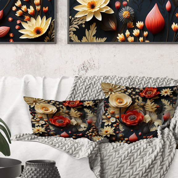 Designart "Rustic Fall Floral Mosaic I" Floral Printed Throw Pillow