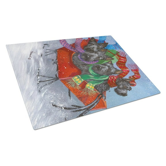 Caroline's Treasures PPP3174LCB Scottie Christmas Dashing Glass Cutting Board Large, 12H x 16W, multicolor
